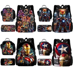 Child School Superhero Irons Man Backpack with Lunch Bags ,Pencil Bags ,School Bags for Boys Girls Best Gift