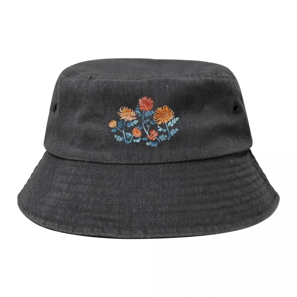 Chrysanthemum Watercolor & Pen Pattern - Cornflower Blue Bucket Hat New In Hat summer hat Girl'S Hats Men's