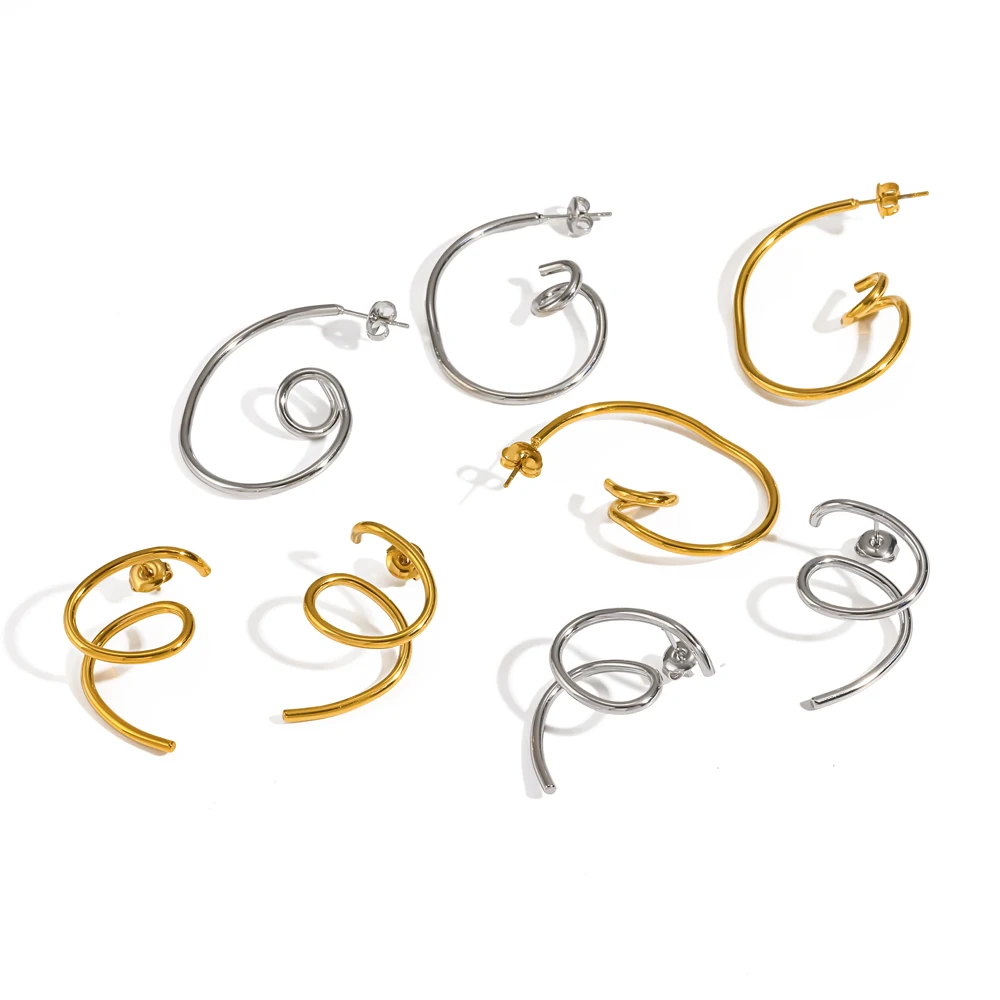 Modische 18K vergoldete Edelstahl-Ohrringe mit geometrischem Hohl-Design für Damen, gedrehte Linien, Statement-Party-Schmuck, wasserdicht – Detail 1