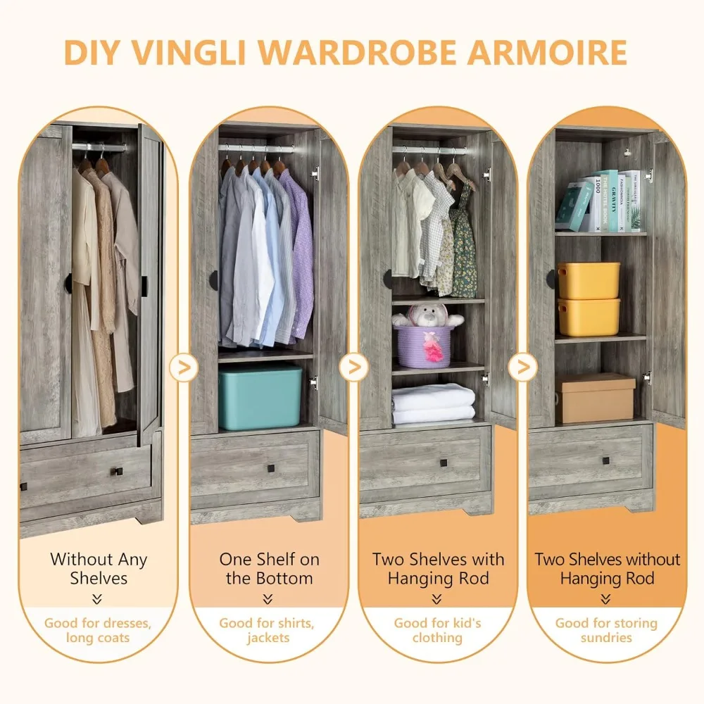 Wide wardrobe with rails, adjustable shelves and drawers, separate wardrobe with door, bedroom wardrobe and wardrobes