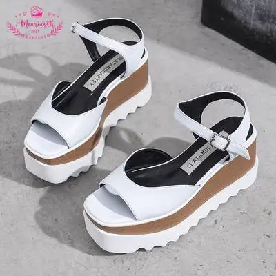 

Women Sandals Platform peep toe Sandals Shoes Women Stars 2023 Summer Sandals Indoor Outdoor Real Leather Beach Shoes Female