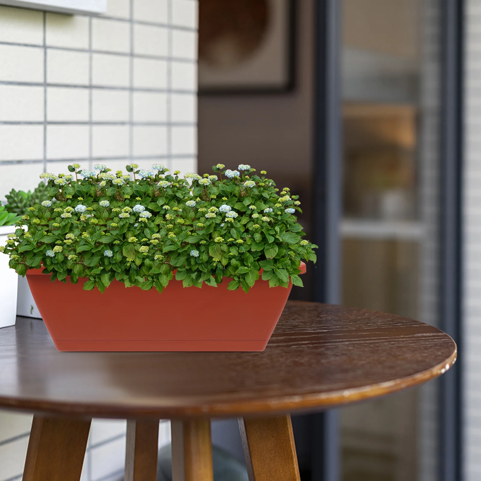 

6pcs Large Rectangular Planters Thickened Plastic Flower Pots 43x15x17cm Brick Red with Drainage Holes for Balcony Gardening