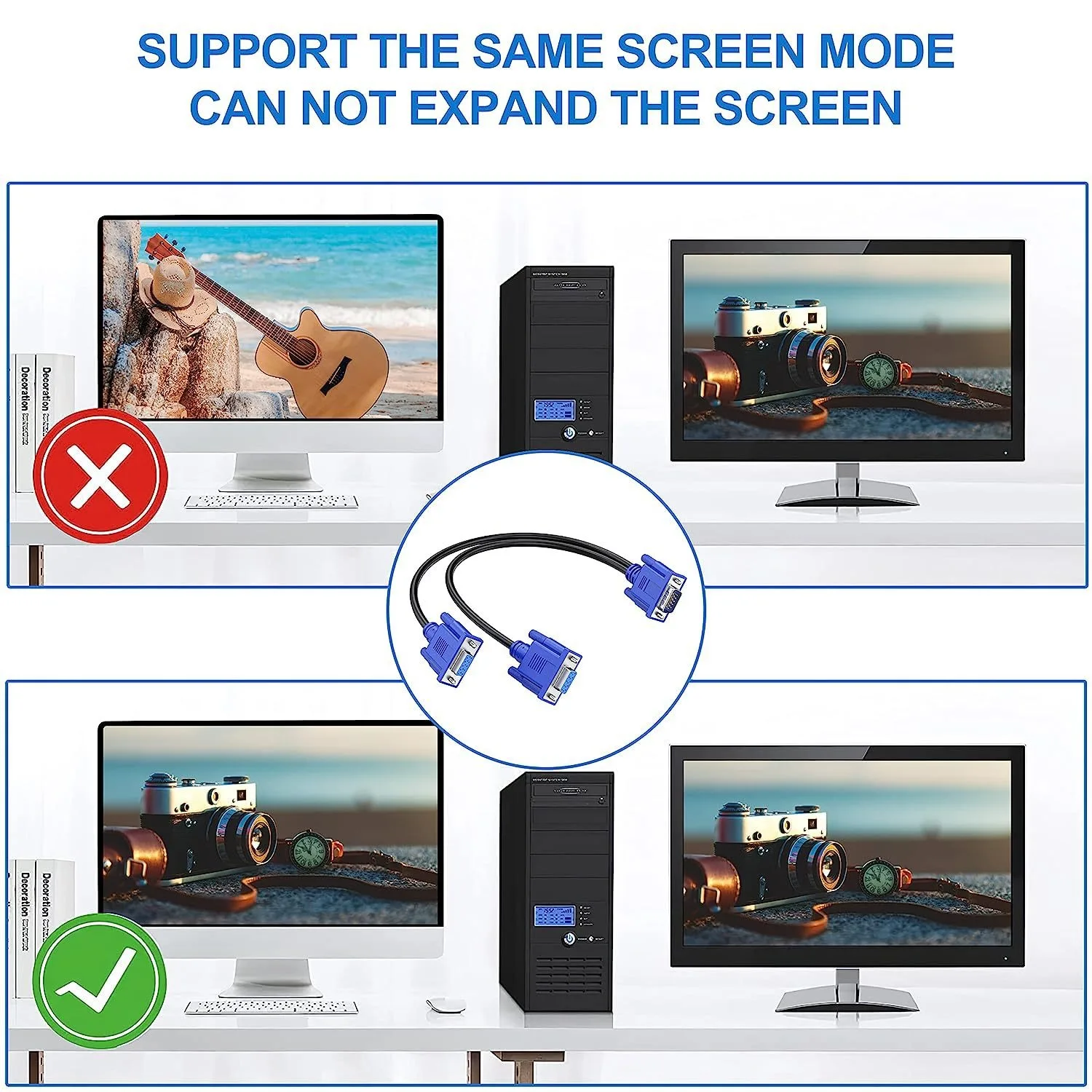 VGA 1 Male To 2 Two Dual Female SVGA Video Splitter Cables Splitter Adapter Cable 1 In 2 Out 1080P For Monitors Projector Screen