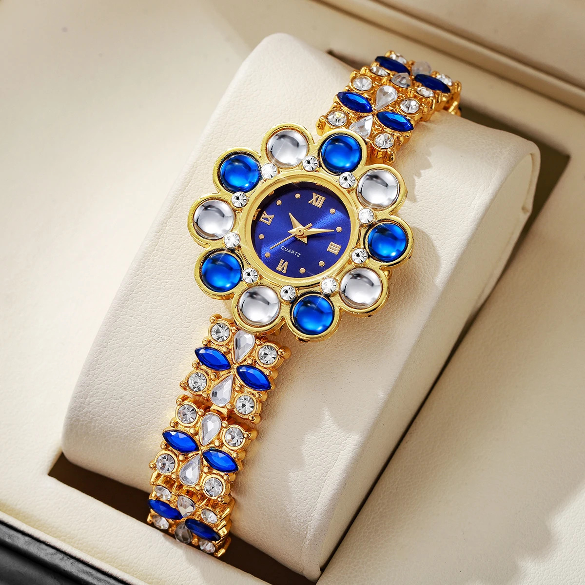 Fashion Flower Dial Women Quartz Watch Luxury Rhinestone Ladies Bracelet Wristwatch Reloj Mujer（Without Box）