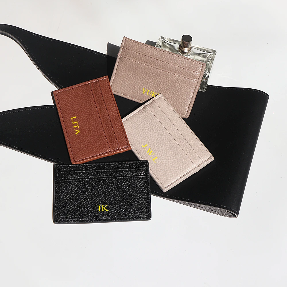 Benutzerdefinierte Name Slim Card Wallet PU Leder Gravierte Initialen Luxus Design Kartentasche Personalisierte Frau Mann Geldbörse Großhandel Geschenk – Detail 9