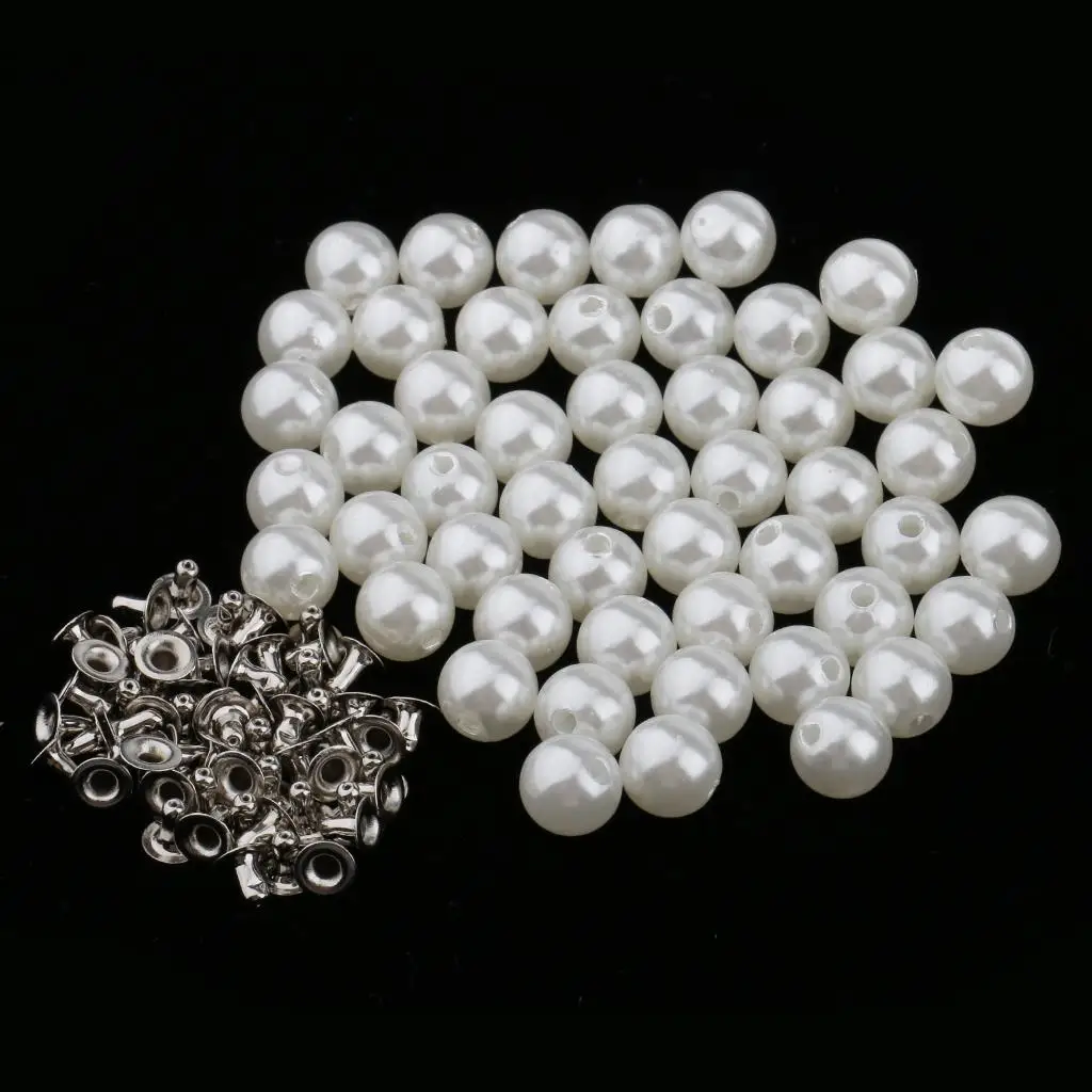 100 Set Pearls Rivets Studs Buttons for Sewing Leather Crafts Bag 8mm 10mm