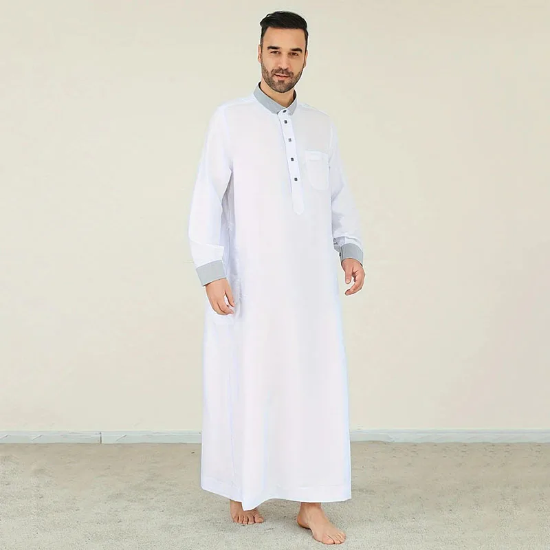 Men's Long Sleeve Dubai Arabia Jubba Thobe Fashion Loose Muslim Long Robes Middle East Kaftan Casual Loose Maxi Robe