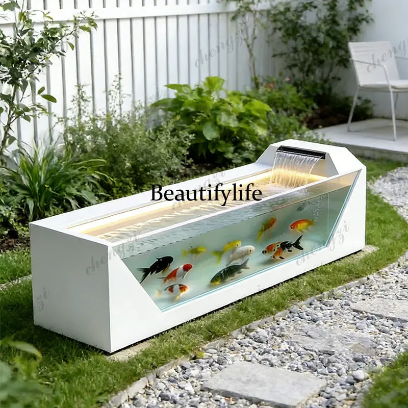 A139 balcony stainless steel fish pond flower box metal flowing water ornament outdoor terrace courtyard water feature