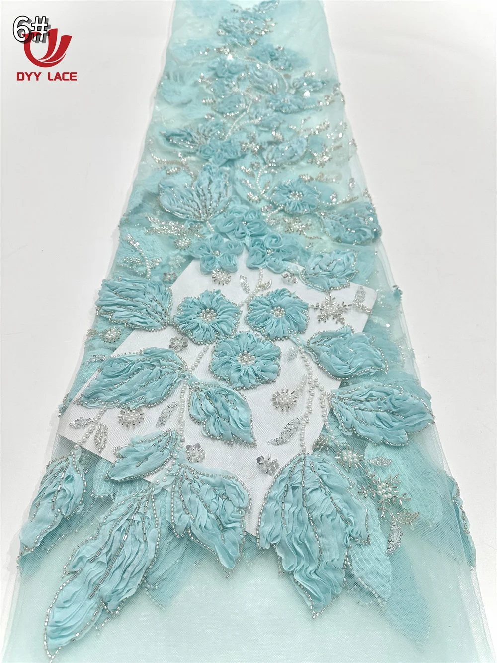 

5 Yards African Lace Fabric 2025 High Quality French 3D Flower Sequins Embroidery Beads Tulle Lace Fabric For Party Dress
