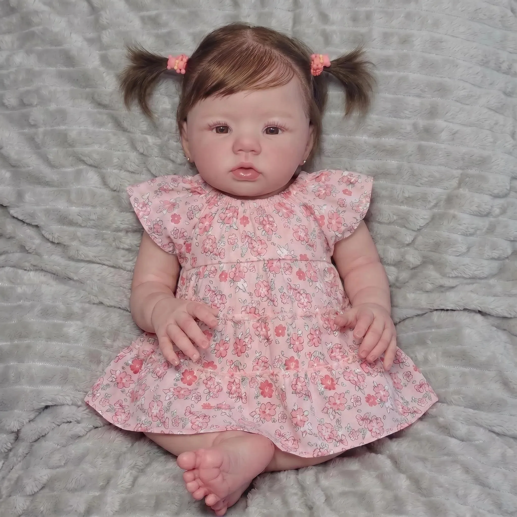 NPK 19inch Full Vinyl Body Girl Abigail Rooted Hair Lifelike Reborn Toddler Baby Doll With Pink Cloth