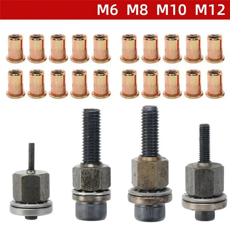 AB42-Manual Rivet Screw Riveter Rivet Nut Tool Adapter Metal License Plate Simple Installation 11Pcs