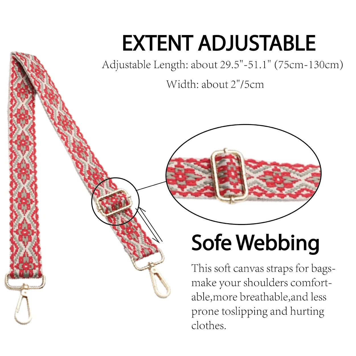 3.8CM Crossbody Wider Backpack Strap Replacement Accessories Ethnic Woven Strap Load Reducing Accessories Wide Shoulder Strap