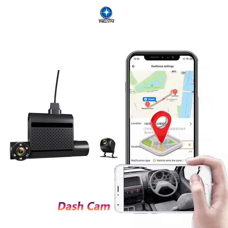 Car Motorcycle Dashcam Dual Lens Two Cameras Front Rear Black Box Video Recorder with GPS and Loop Recording