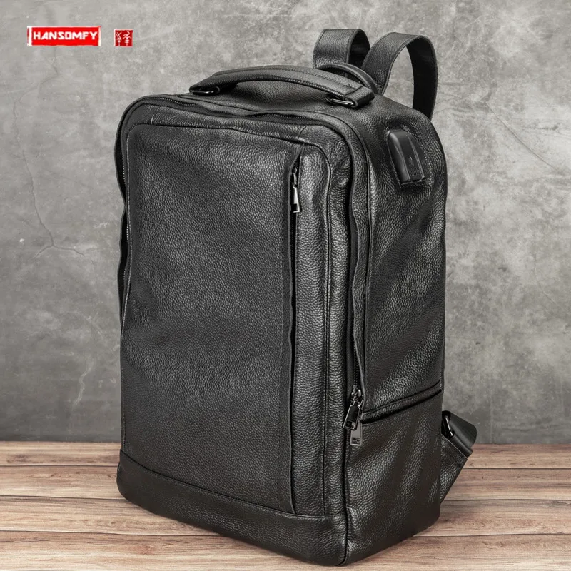 2026 New  Leather Backpack Men's Casual Travel Bag First Layer Cowhide Trendy Simple 15.6 Inch laptop Backpack Business Comput