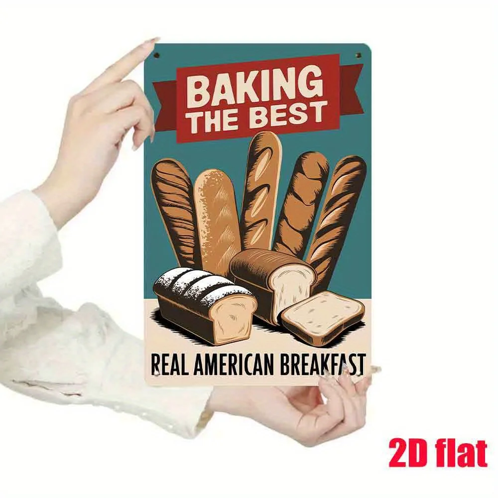 "Delicioso cartel de chapa para desayuno con pan: resistente al óxido e al agua, ideal para decoración del hogar, tiendas, cafeterías (7,8 x 11,8 pulgadas)