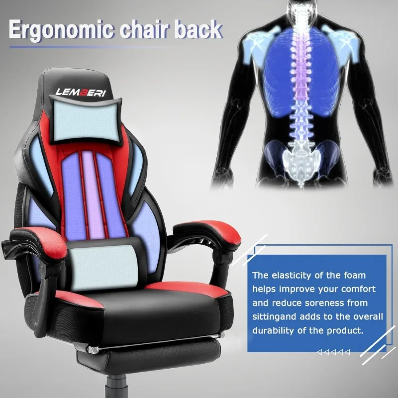 LEMBERI Video Game Chairs with footrest, Big Gamer Chair for Adults, 400lb Capacity, Racing Style Computer Chair image 5