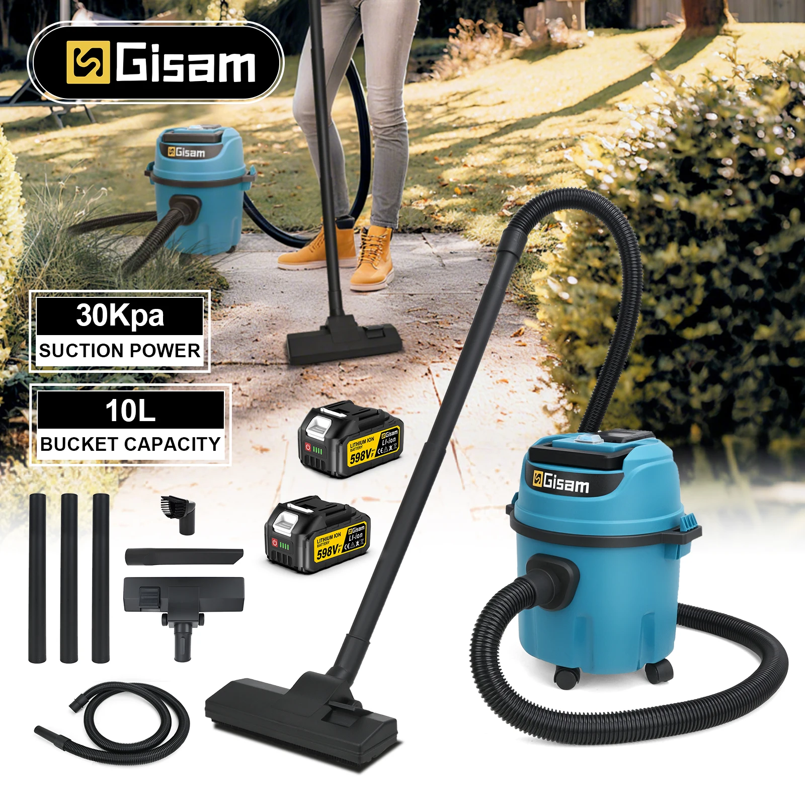 Gami 30Kpa 10L aspirateur électrique humide et sec ménage intérieur nettoyage industriel outils électriques pour Makita 18v batterie broche