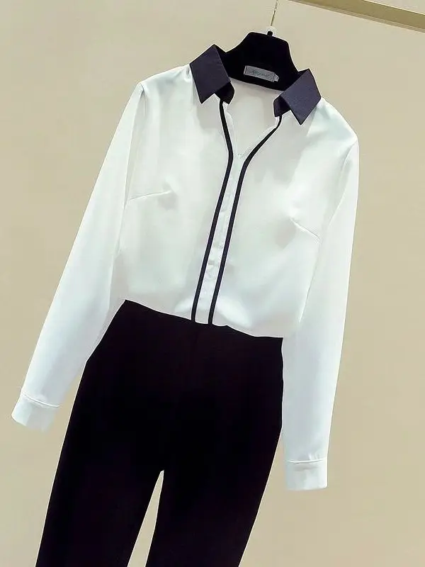 

Elegant Simple Office Shirt for Women Long Sleeve Autumn Cleanfit Style Poly Fabric A-Line Sleeve Thin Non-Stretch Short Sleeve