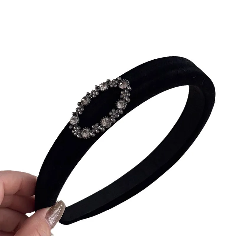 High-Grade Oval Rhinestone Headband/Hairpin Black Velvet Wide-Brimmed Style go out Face Wash Hair Band Hairpin Hair Accessories