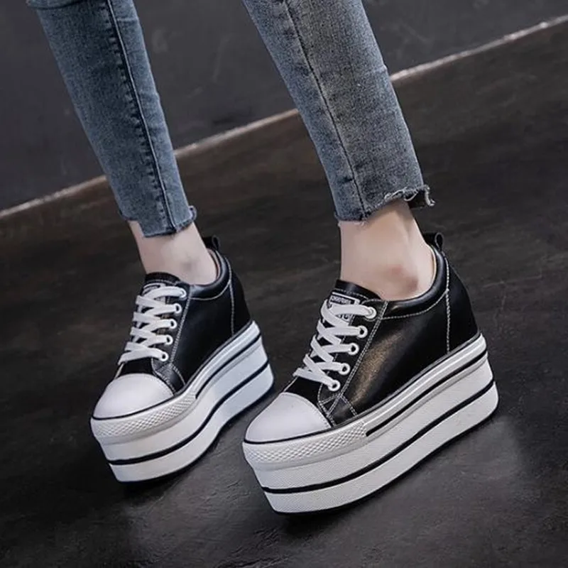 2026 Luxury Genuine Leather Women Chunky Sneakers Autumn Winter Super High Heels 12cm Woman Platform Shoes Casual Ladies Sneaker