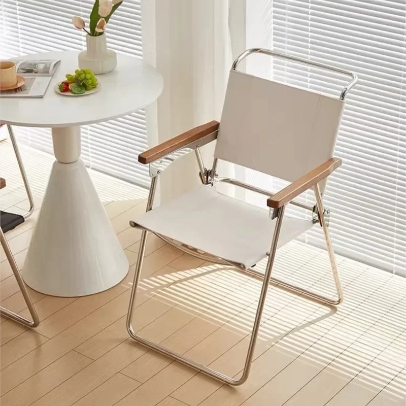 Foldable Dining Chair Brown Designer Nordic Armrests Black White Leather Back Metal Leg Armchair Modern Comedor Home Furniture