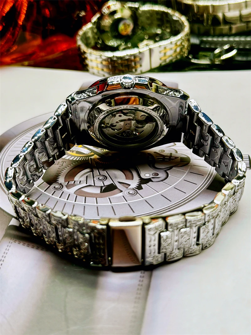 New Style Carved Vintage Fashion Men's Watch, Fully Automatic Mechanical Watch, Hollow Design, Stylish Business Casual Versatile Personalized Men's Wristwatch, the Best Gift for Him, No Batteries Required
