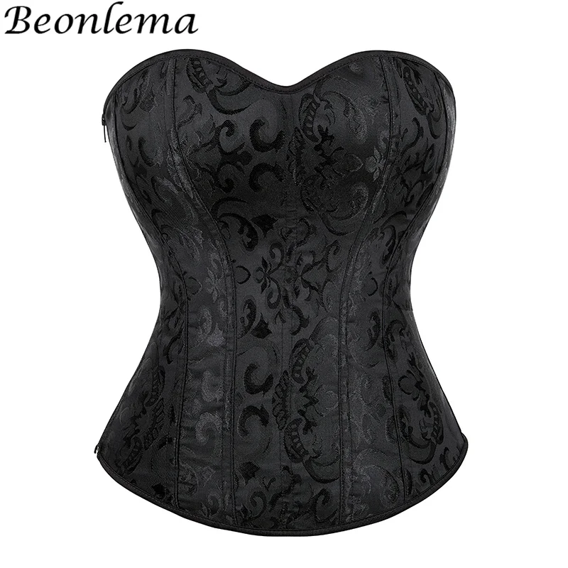 

Jacquard Overbust Corset For Slimming Sheath Woman Flat Belly Side Zipper Black Waist Bustier Top Body Shapewear Goth Plus Size