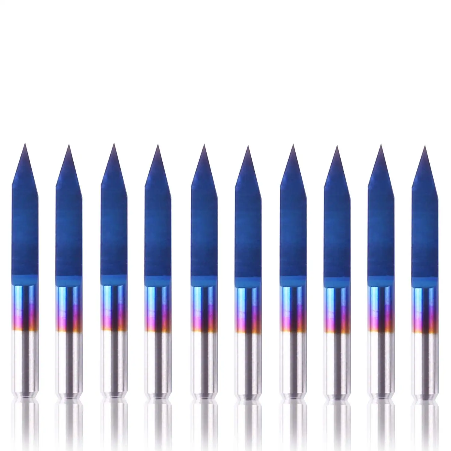 

Genmitsu 10Pcs Nano Blue Coat Engraving Bits, 15/20/30 Degree 0.1mm Tip 1/8" Shank Conical V-Bit