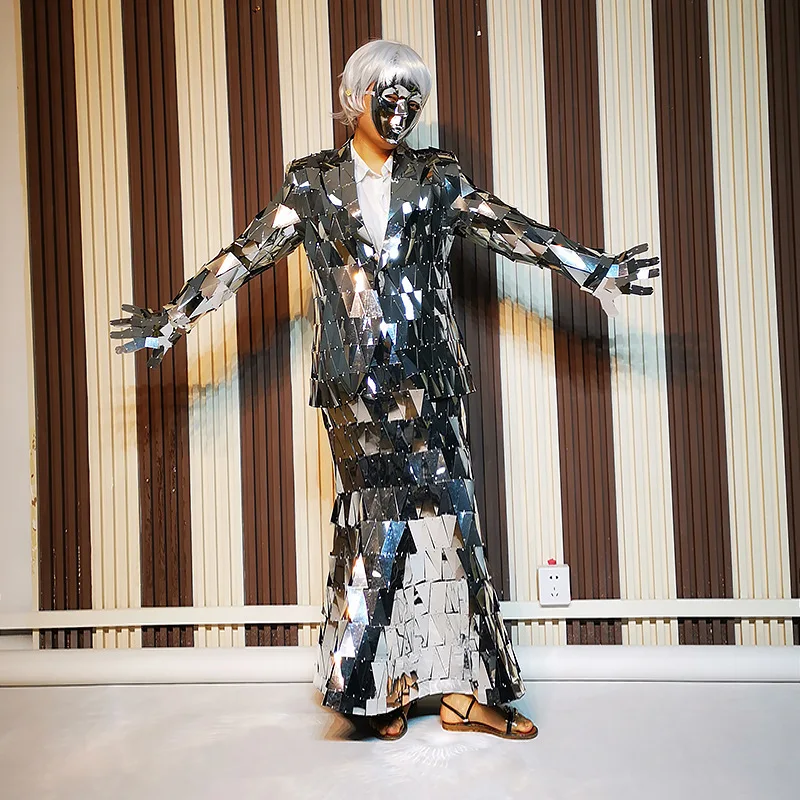 Suit mirror suit, reflective atmosphere performance suit, men's and women's nightclub street party one-piece lens suit
