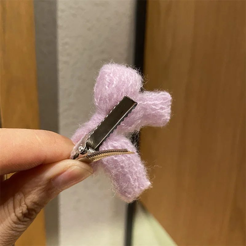 Autumn Winter Cute Knitted Wool Bow Hairpin Sweet Girl Heart Hair Accessories Colored Plush Hairpin Edge Clip Bridesmaid Gift