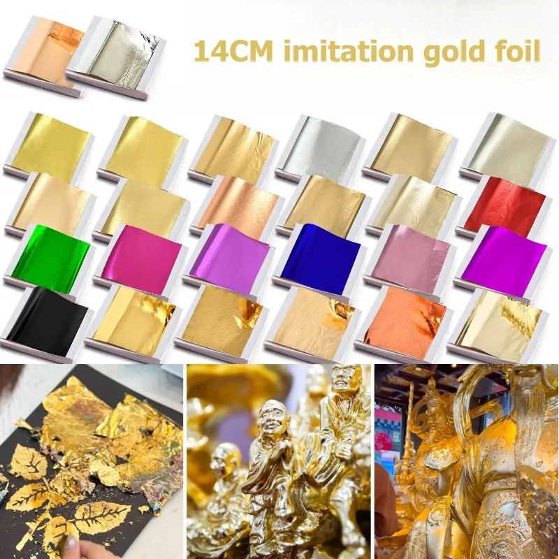500Pcs 14cm Imitation Gold Leaf Copper Foil Sheets DIY Resin Slime Painting Crafts Gold Foil for Statue Door Window Decoration