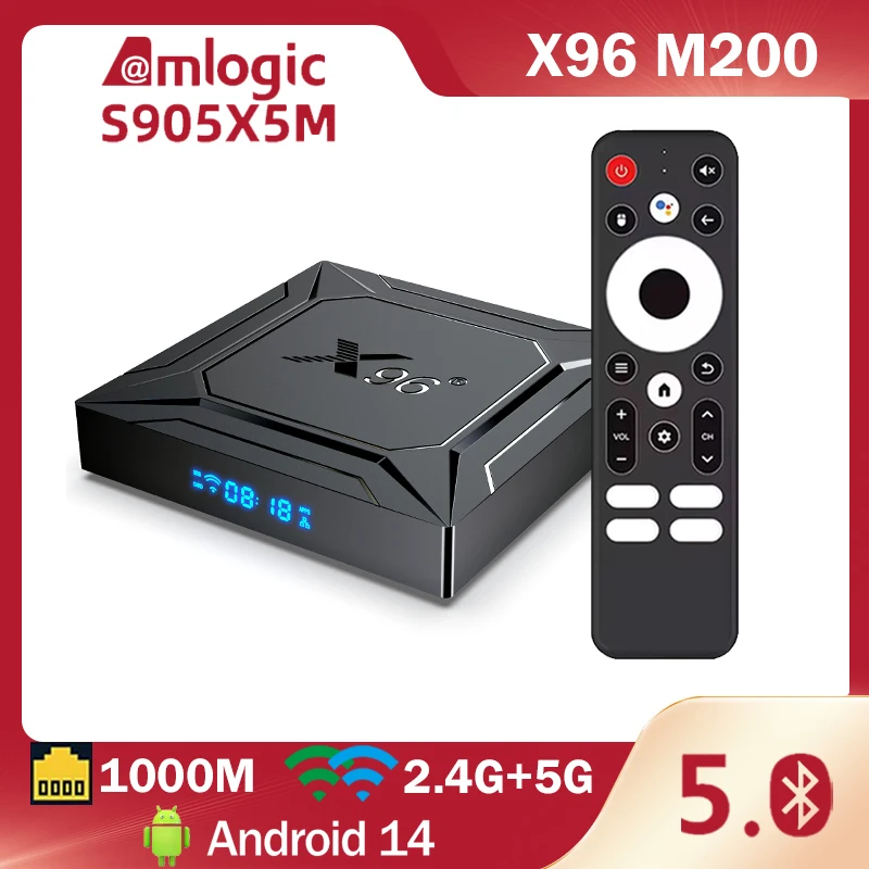 X96 M200 Android 14.0 Smart TV BOX Amlogic S905X5M BT5.0 4K 2.4G/5G Dual WIFI 1000M LAN Set Top Box 4 ГБ 32 ГБ 64 ГБ Медиаплеер