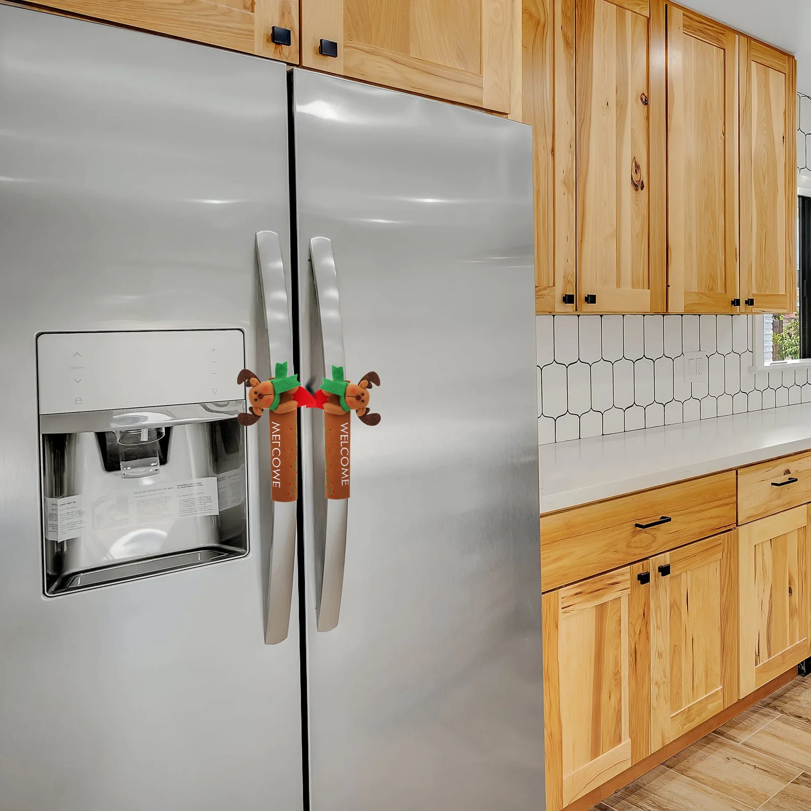 

2Pcs Fridge Handle Gloves Christmas Themed Cover Soft Comfortable Kitchen Appliance Decor for Living Room Bedroom Outdoor