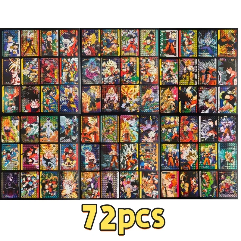 

72pcs/set Dragon Ball Full Set DIY Checkered Glitter Collection Card TCG Vegeta Son Goku Tenshinhan Chi-Chi Anime Game Card Toy