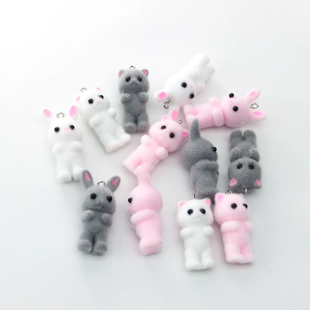 30pcs/Pack Fluffy Cat Rabbit Charms Cute Cartoon Animal Pendants for Necklace Keychains Braceket DIY Making Jewelry Accessories