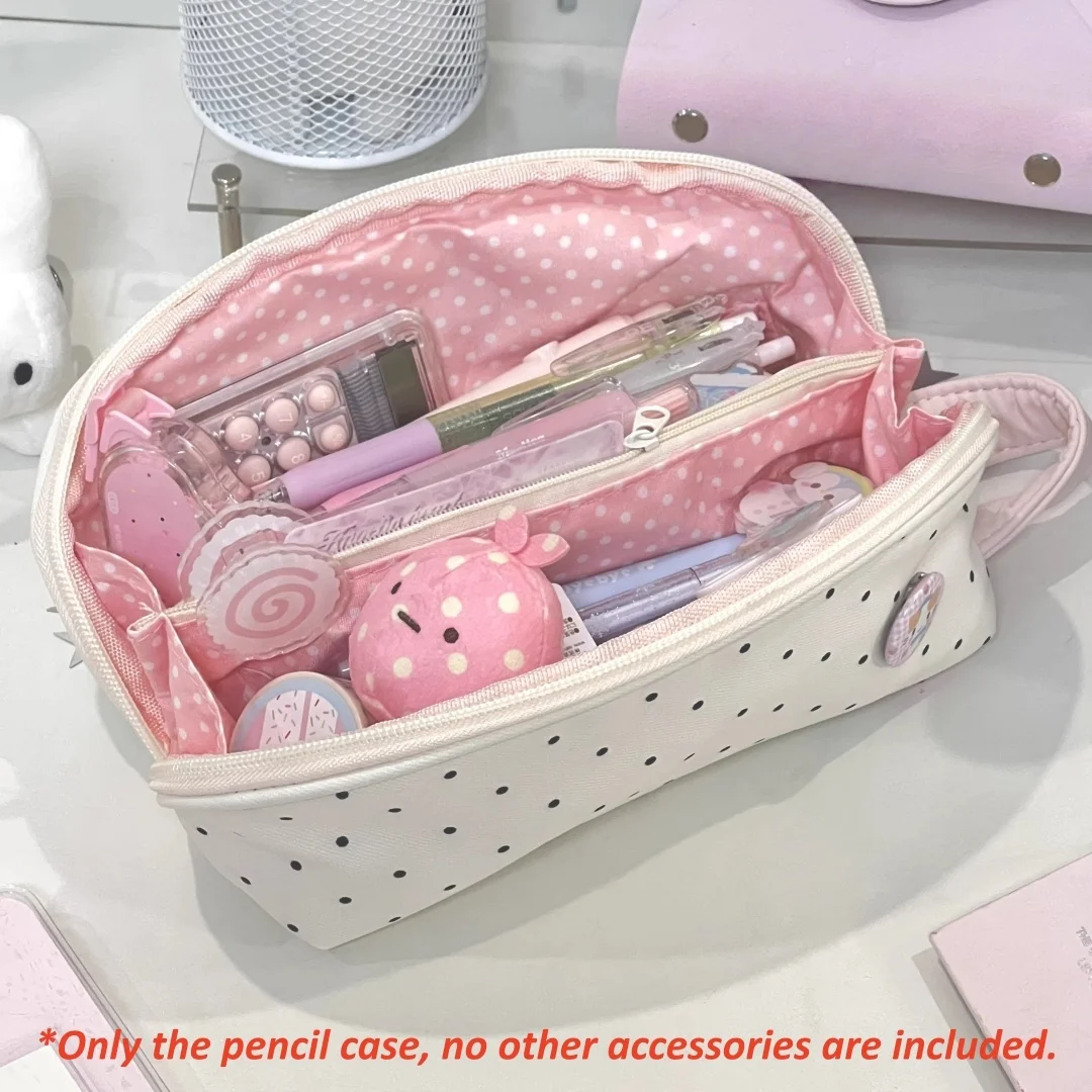 Polka Dot Shell Pencil Case Large Capacity Nylon Pen Bag Kawaii Cute Handheld Stationery Organizer For Girls Student Makeup Bag