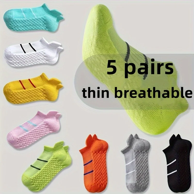 5 pairs of women's pressure reducing sports socks  outdoor running socks  mid tube massage bottom for shock absorption