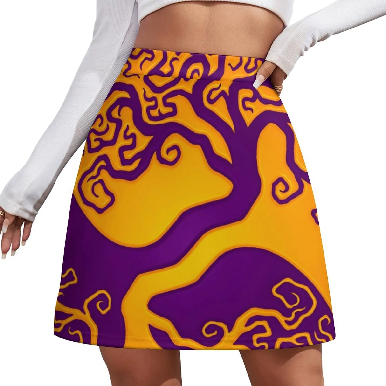 

Purple and Yellow Tree of Life Yin Yang Mini Skirt micro mini skirt extreme night club women