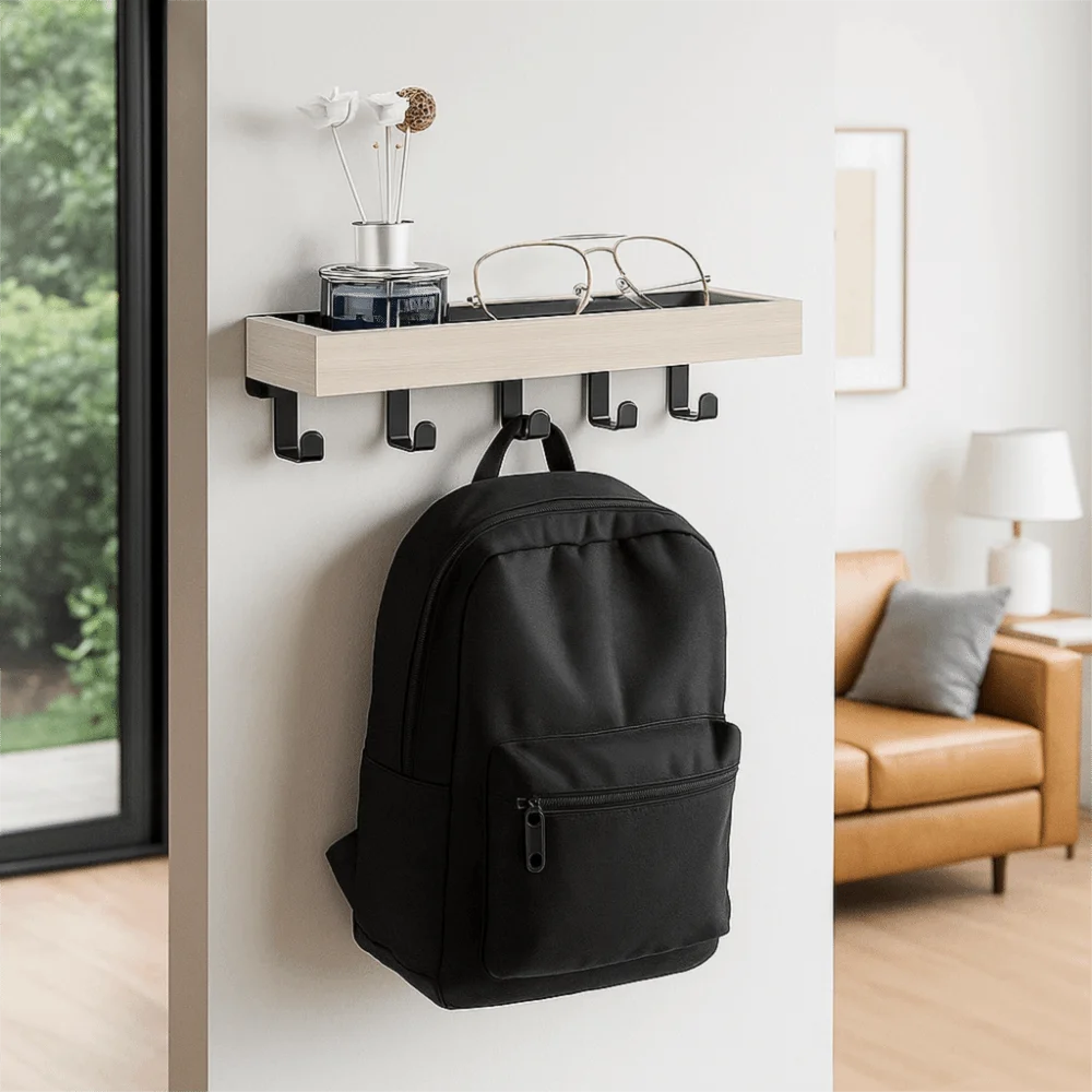 Practical Multifunctional Wooden Key Holder Household with 6 Hooks Wall Mounted Key Holder Durable Key Rack Organizer Kitchen