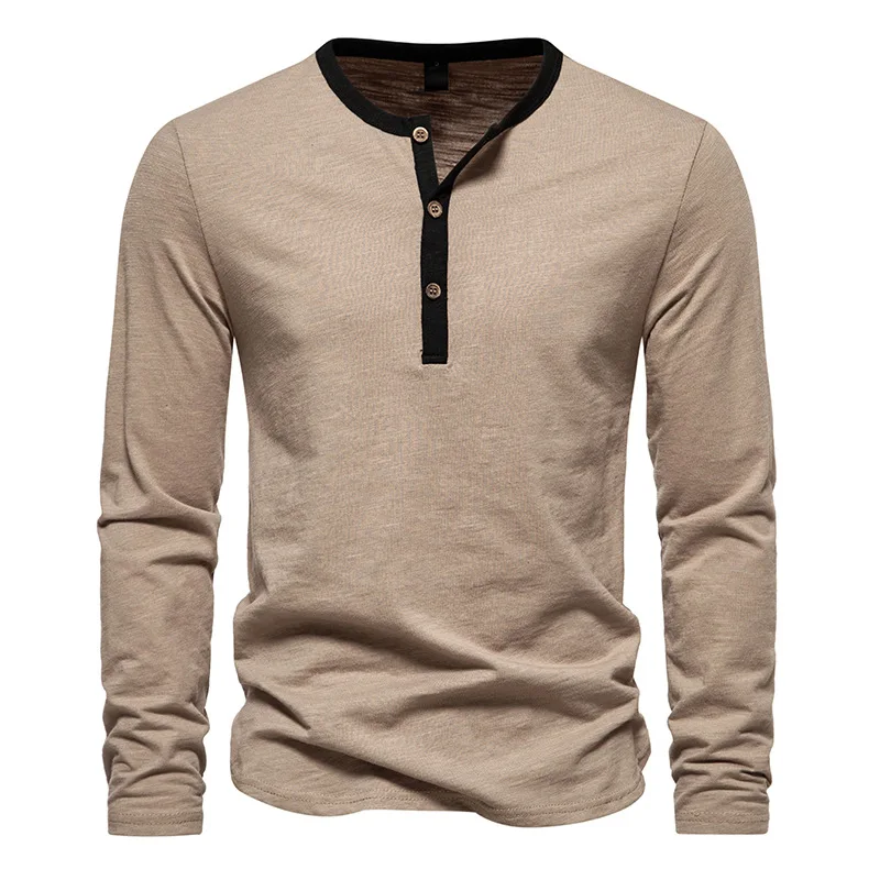 Fashion V Neck Henley T Shirt Men 2023 Autumn New Slim Long Sleeve Tshirt Male Streetwear Casual Basic Plain Cotton Tee Shirts