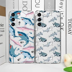Soft Clear Phone Case for Samsung Galaxy A55 A54 A53 A51 A70 A32 A31 A22 13 A52 5G Summer Ocean Animals Shark Dolphin Fish Cover