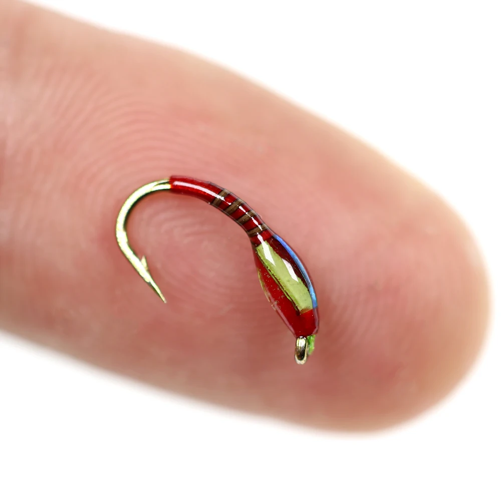 6PCS #10 #12 #14 #16 Peacock Herl Ribbed Red Color Rasin Coated Body Blue Flash Back Yellow Cheek Buzzers Nymph Fishing Flies