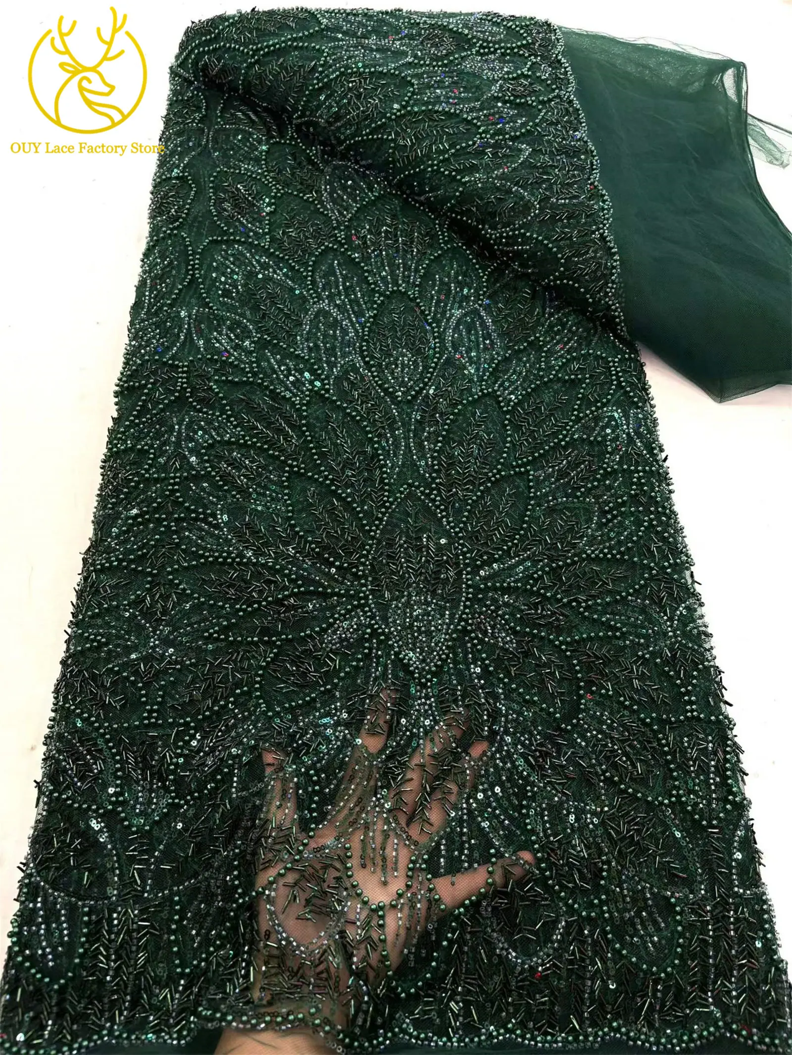 Luxuriöser afrikanischer Tüll-Spitzenstoff mit Pailletten, hochwertiger nigerianischer Pailletten-Spitzenstoff zum Nähen von Hochzeits-, Party- und Ballkleidern – Detail 13