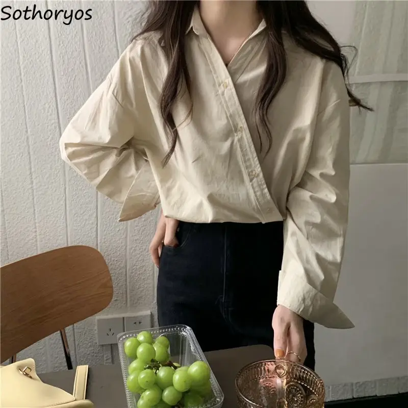 

Irregular Shirts Women Loose Elegant Korean Style Lapel Harajuku Solid Chic Leisure Autumn Tops Gentle Aesthetic Design Popular