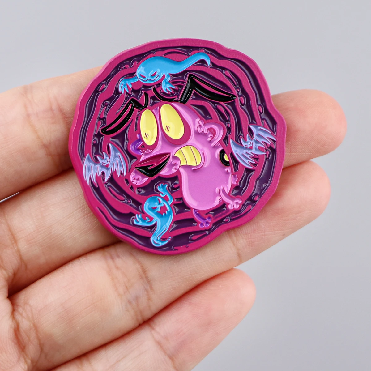 Cartoon Figure Enamel Pins Pink Courage Dog Brooch Cute Animals Badges Metal Denim Shirt Lapel Pin Jewelry Accessories Gifts