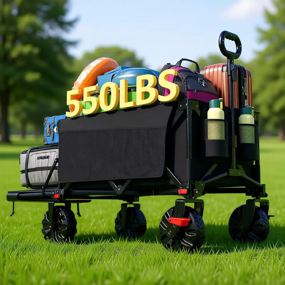 

300L Large Collapsible Wagon with All-Terrain Wheels, Oversized Folding Cart for Beach, Camping, Sports, and Pets