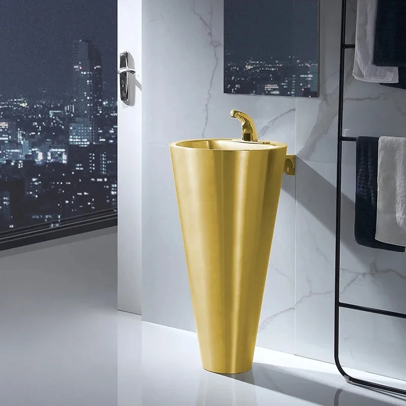 Golden light luxury stainless steel column basin integrated floor-standing washbasin, outdoor wash basin, courtyard sink