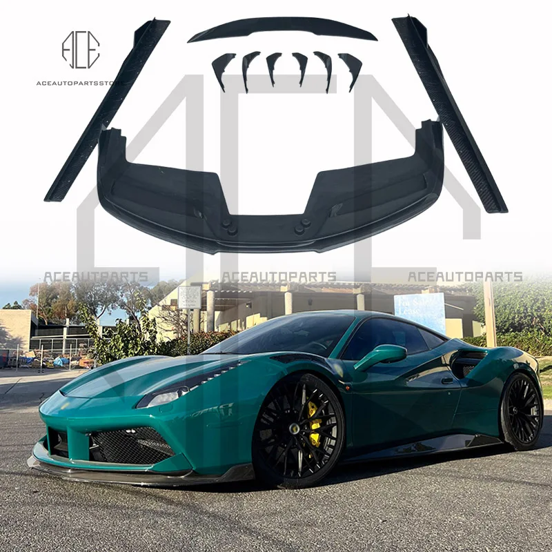 

Hot Selling V Style Dry Carbon Fiber Body Kit For Ferrari 488 GTB Spider 2015-2018 Front Lip Rear Lip Rear Wing Side Skirts