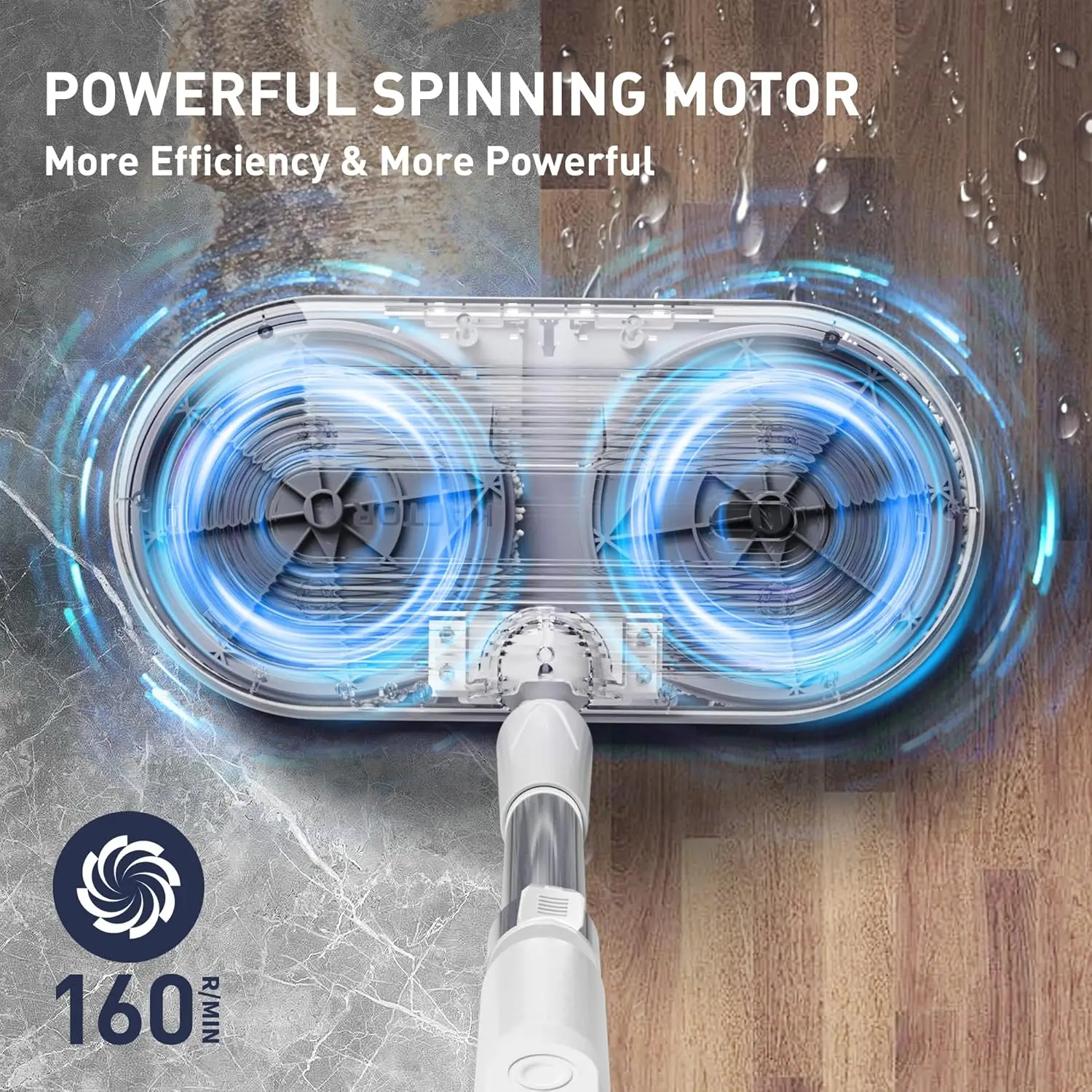 Electric Spin Mop with Water Sprayer & LED Headlights, Up to 50mins Working Time, 290ml Water Tank, Self-