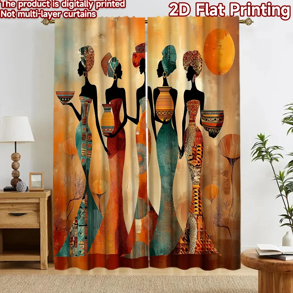 Cortinas planas 2D de 2 piezas, estilo romántico francés, con siluetas de mujeres africanas, de fibra de poliéster duradera, para fiestas de cumpleaños y sesiones de fotos.